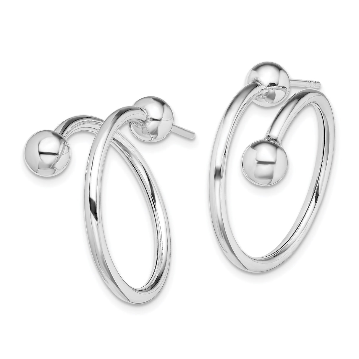 Sterling Silver Hoop Earrings with Double Hoop Design and Polished Ball Accents