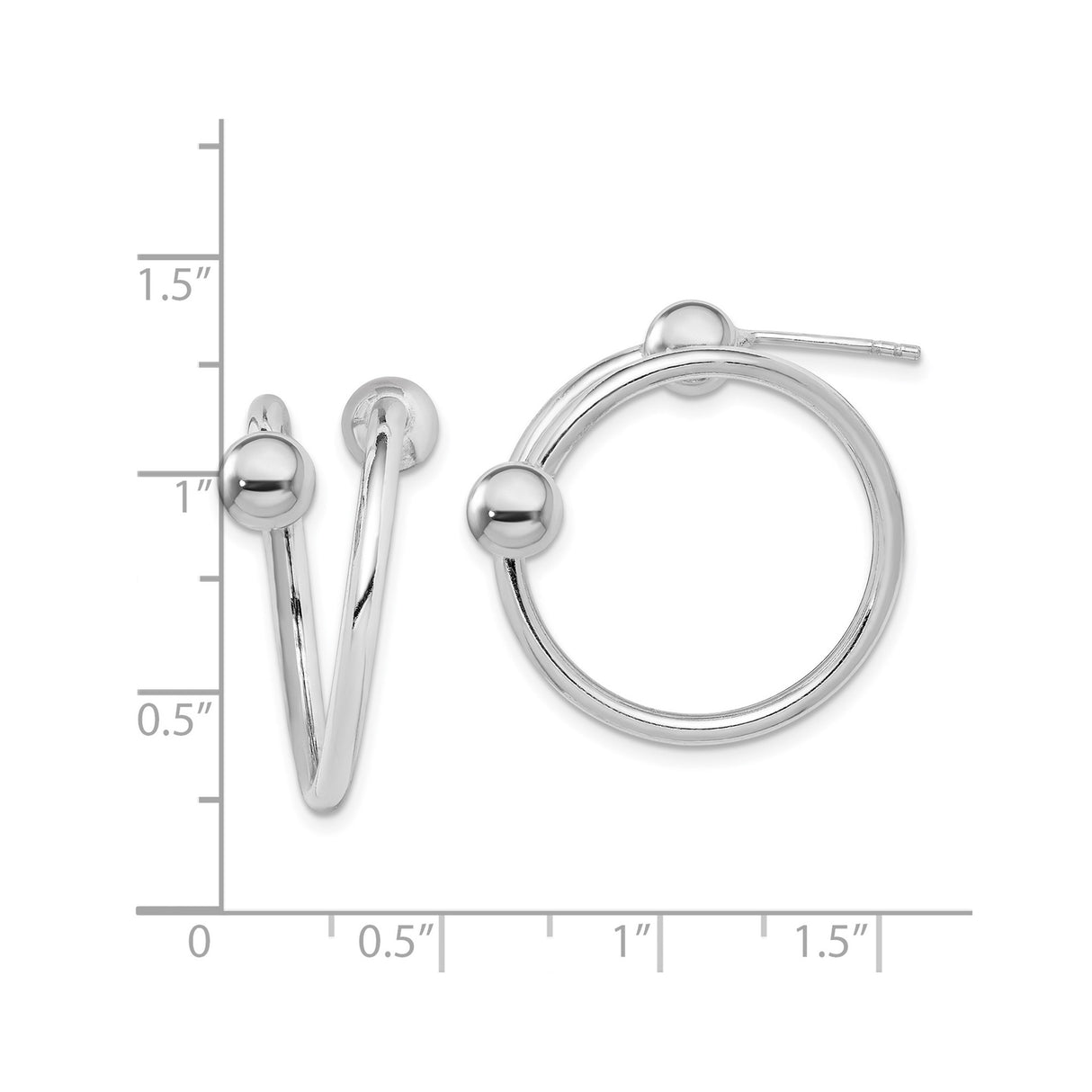 Sterling Silver Hoop Earrings with Double Hoop Design and Polished Ball Accents
