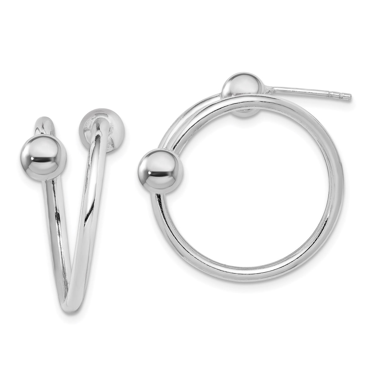 Sterling Silver Hoop Earrings with Double Hoop Design and Polished Ball Accents