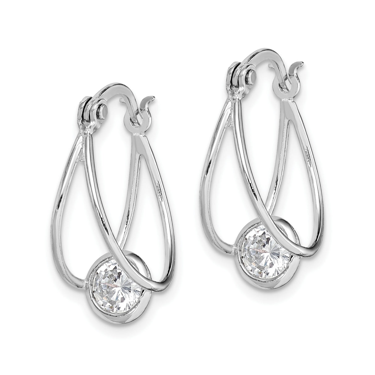 Sterling Silver Teardrop Hoop Earrings with Bezel Set Cubic Zirconia, Modern Open Design