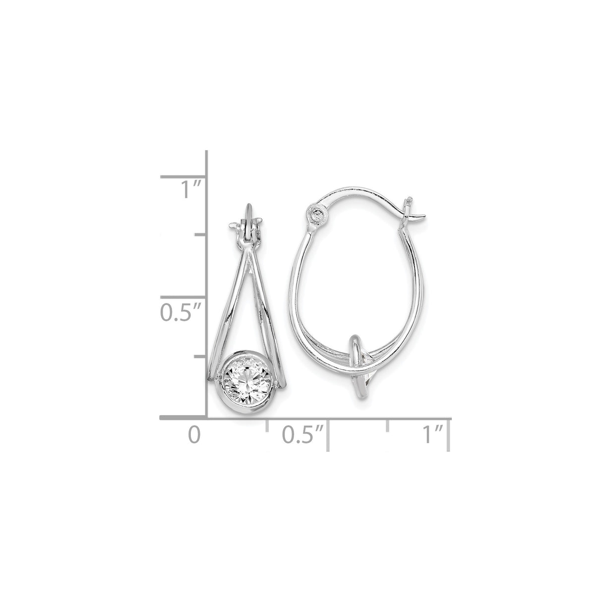 Sterling Silver Teardrop Hoop Earrings with Bezel Set Cubic Zirconia, Modern Open Design