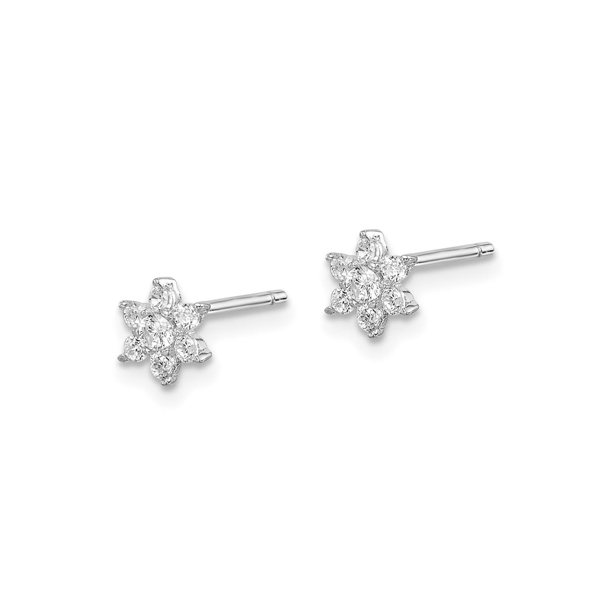 Sterling Silver Flower Stud Earrings with Clear Cubic Zirconia, Six-Petal Floral Design