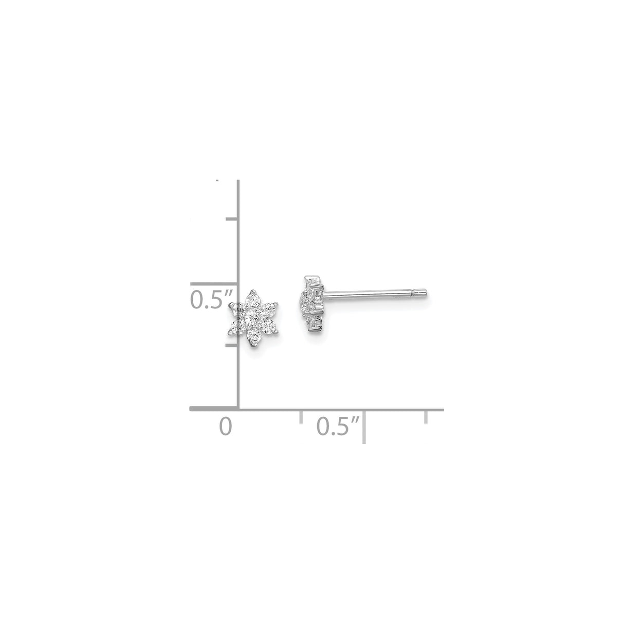 Sterling Silver Flower Stud Earrings with Clear Cubic Zirconia, Six-Petal Floral Design