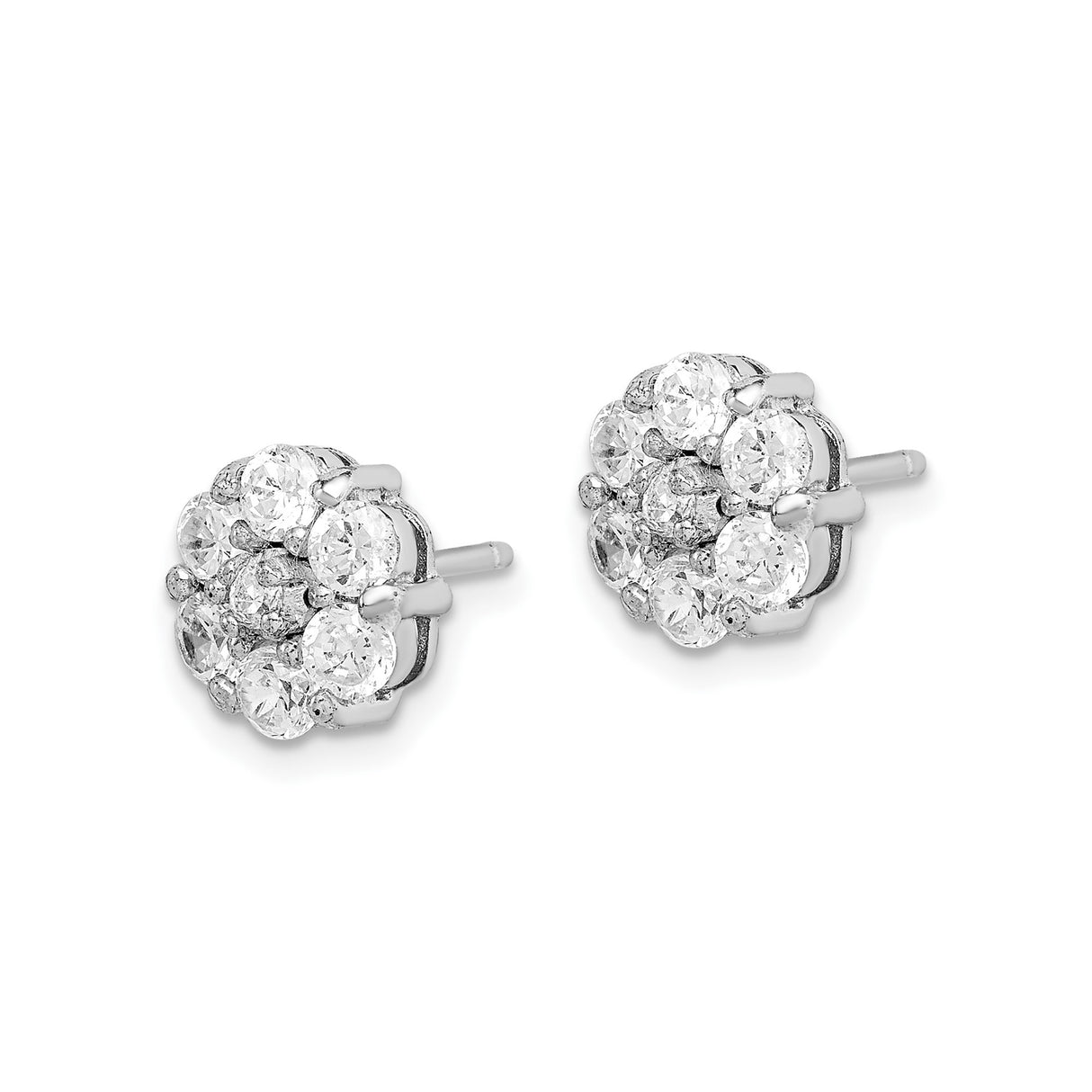 Sterling Silver Stud Earrings with Cubic Zirconia Floral Cluster Design for Women
