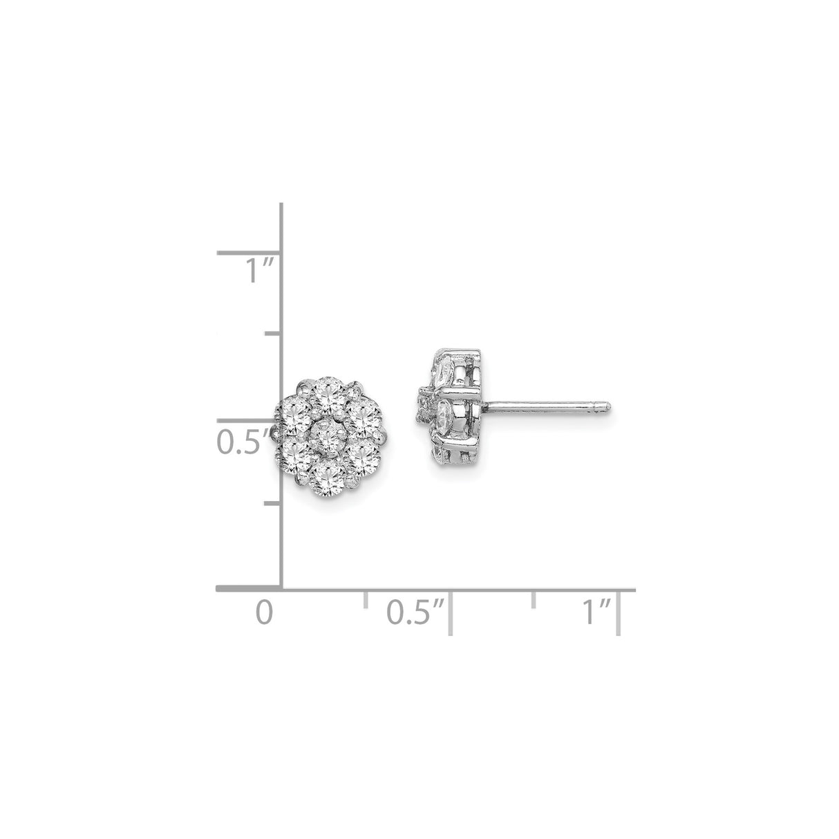 Sterling Silver Stud Earrings with Cubic Zirconia Floral Cluster Design for Women