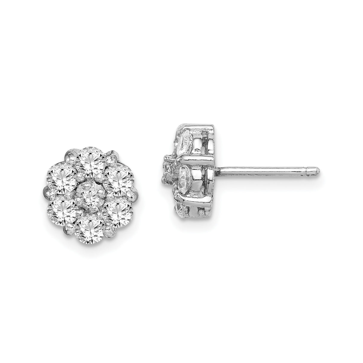 Sterling Silver Stud Earrings with Cubic Zirconia Floral Cluster Design for Women