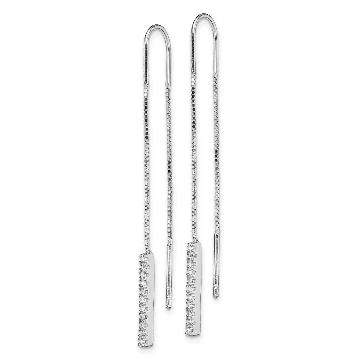 Sterling Silver Threader Earrings with Cubic Zirconia Bar Drops, Minimalist Linear Dangle Style