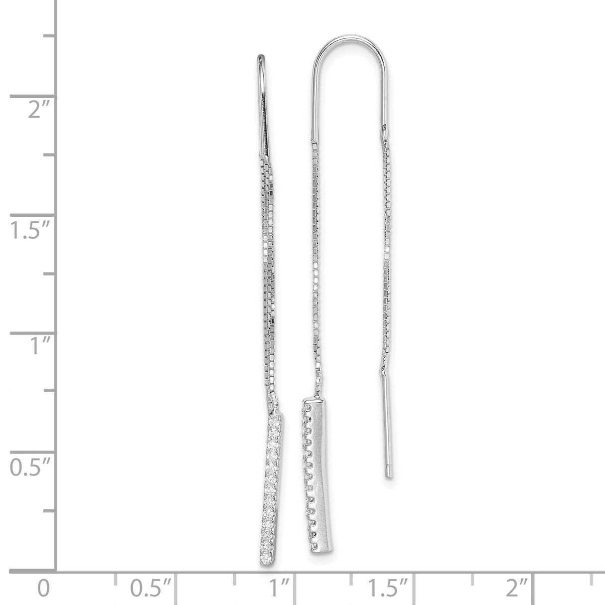 Sterling Silver Threader Earrings with Cubic Zirconia Bar Drops, Minimalist Linear Dangle Style