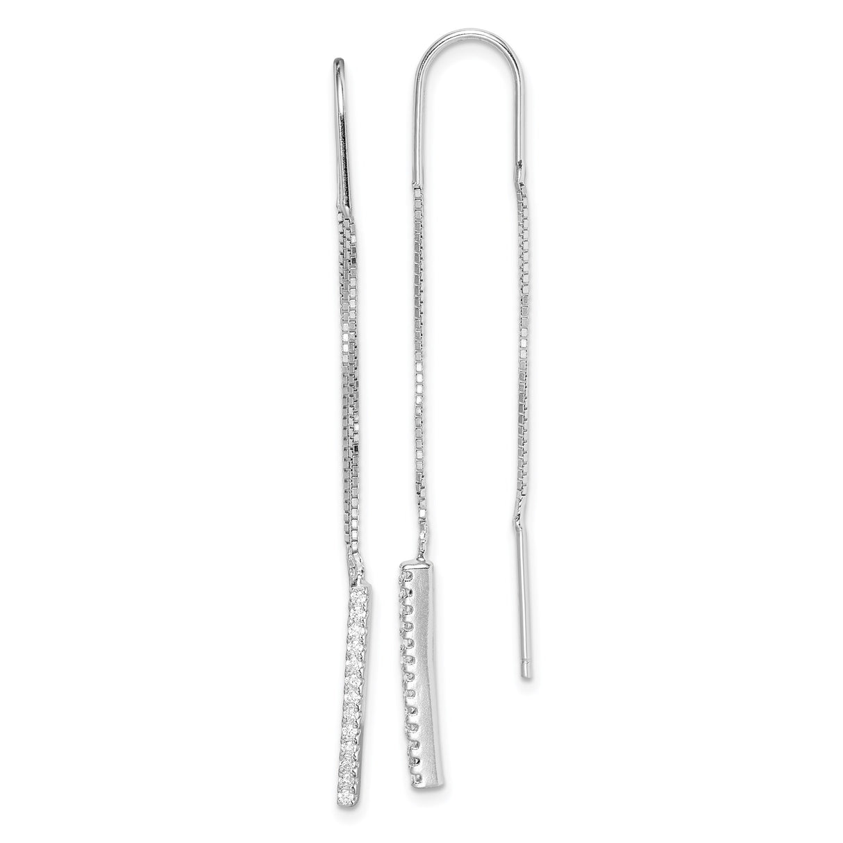 Sterling Silver Threader Earrings with Cubic Zirconia Bar Drops, Minimalist Linear Dangle Style
