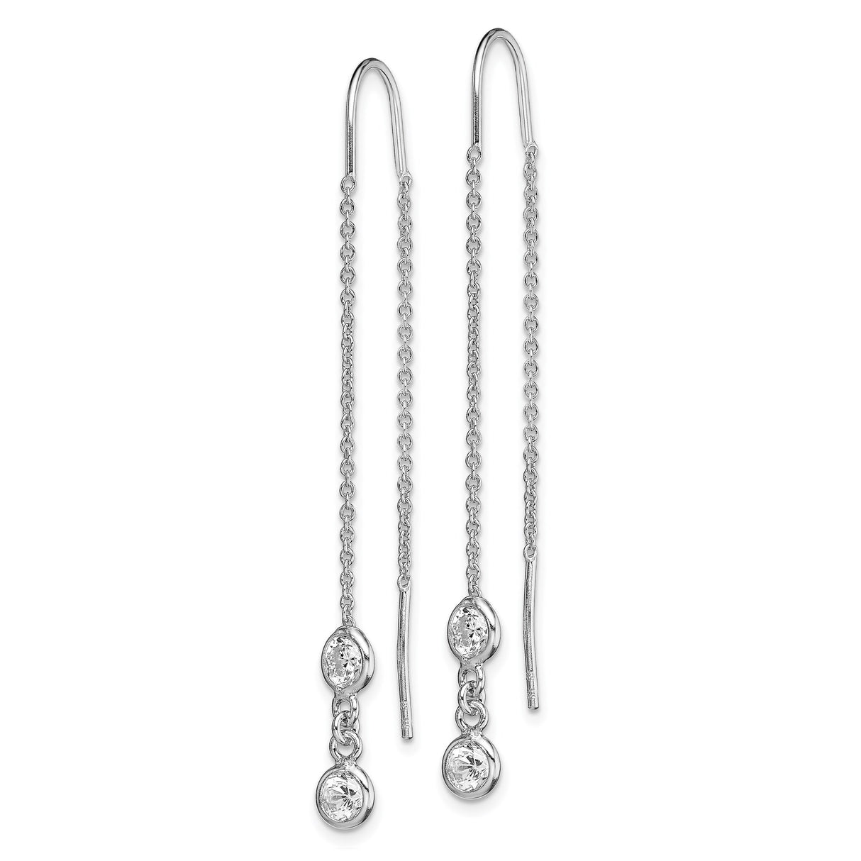 Sterling Silver Threader Earrings with Cubic Zirconia Drops and Delicate Chain Design