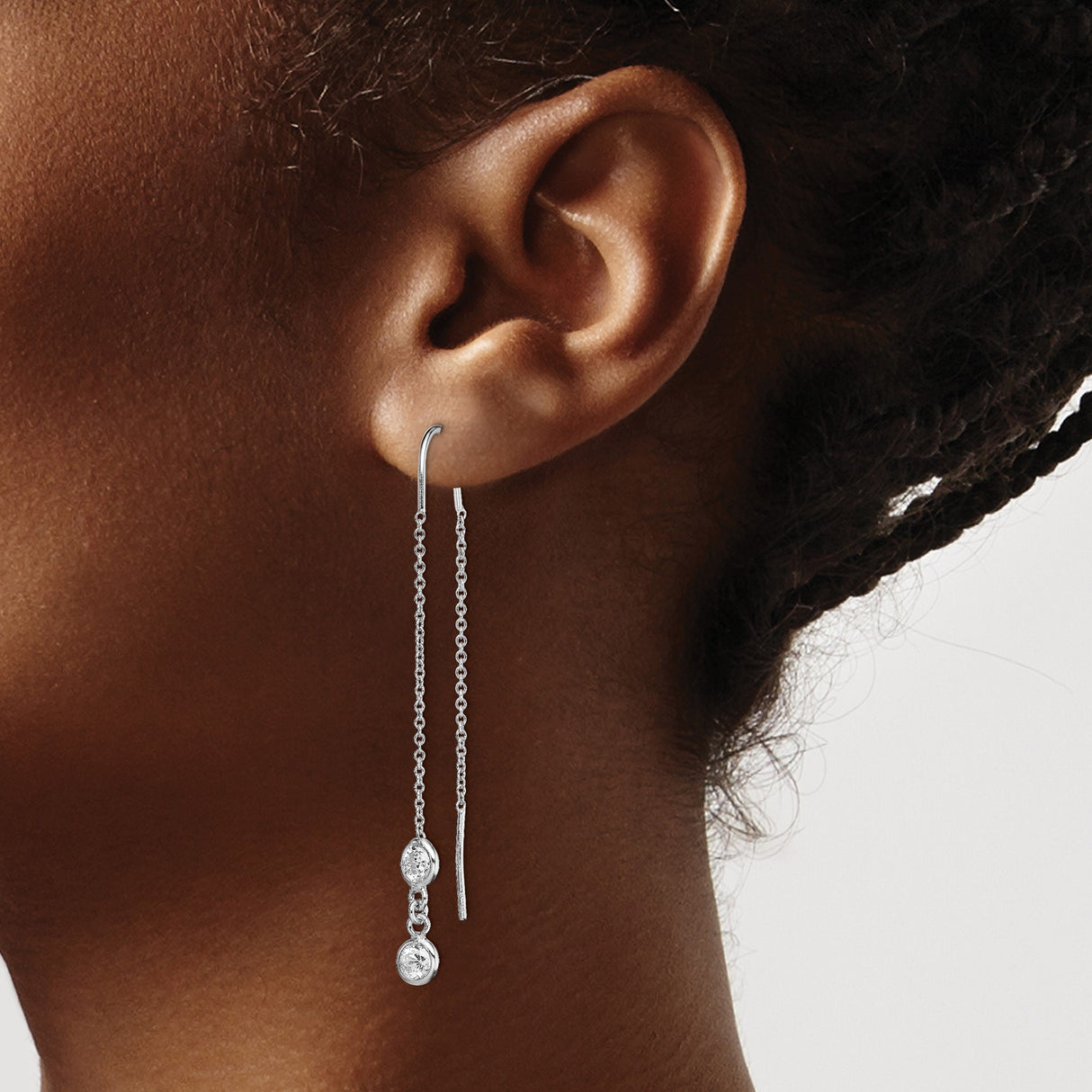 Sterling Silver Threader Earrings with Cubic Zirconia Drops and Delicate Chain Design