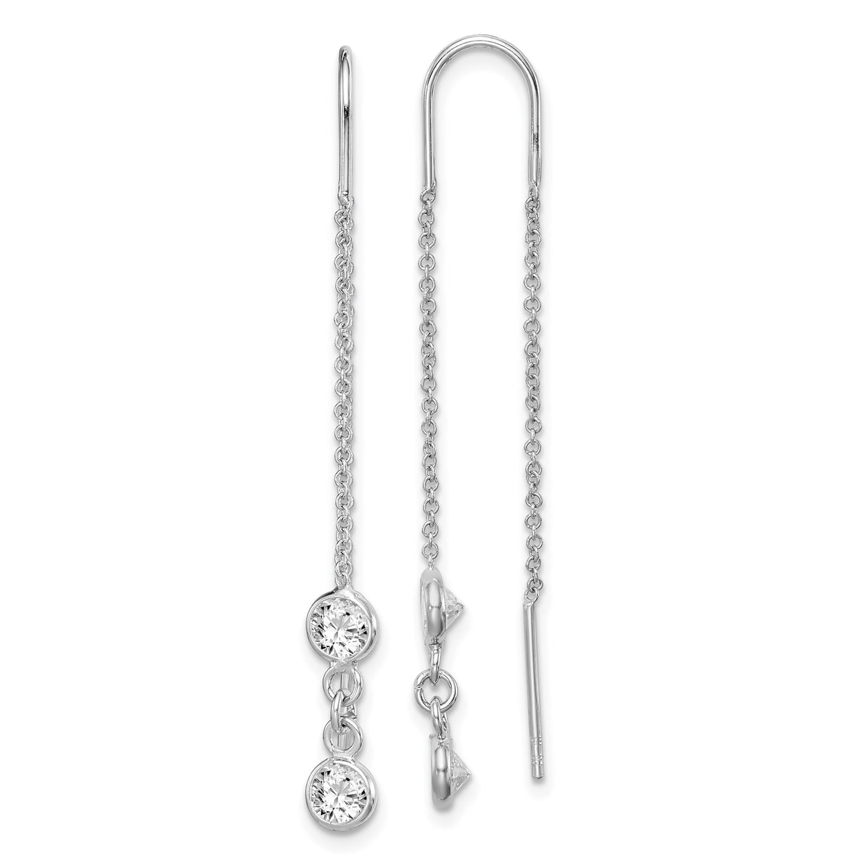 Sterling Silver Threader Earrings with Cubic Zirconia Drops and Delicate Chain Design