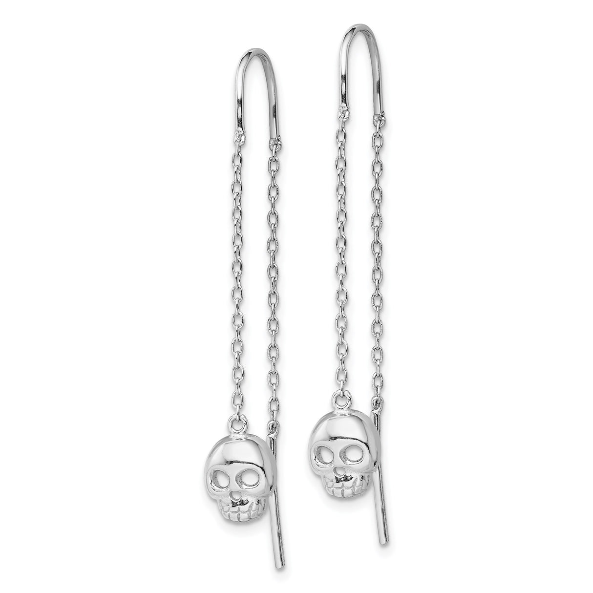 Sterling Silver Threader Earrings with Dangling Skull Charms, Gothic Punk Style