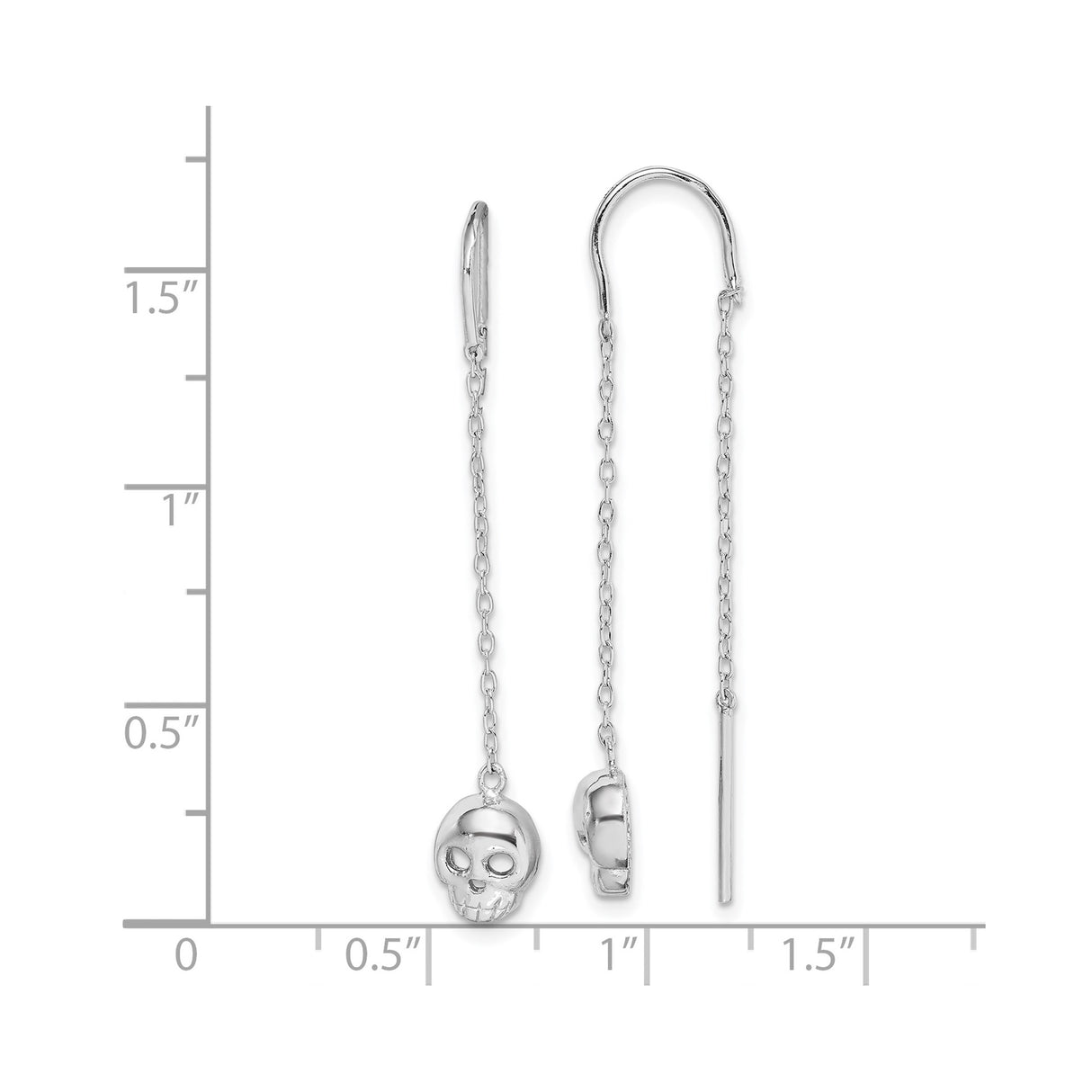 Sterling Silver Threader Earrings with Dangling Skull Charms, Gothic Punk Style