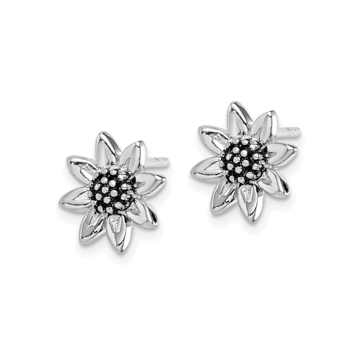 Sterling Silver Sunflower Stud Earrings with Realistic Petal Detail and Beaded Center