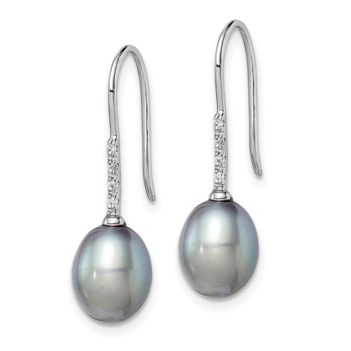 Sterling Silver Drop Earrings with White Cultured Freshwater Pearls and Cubic Zirconia