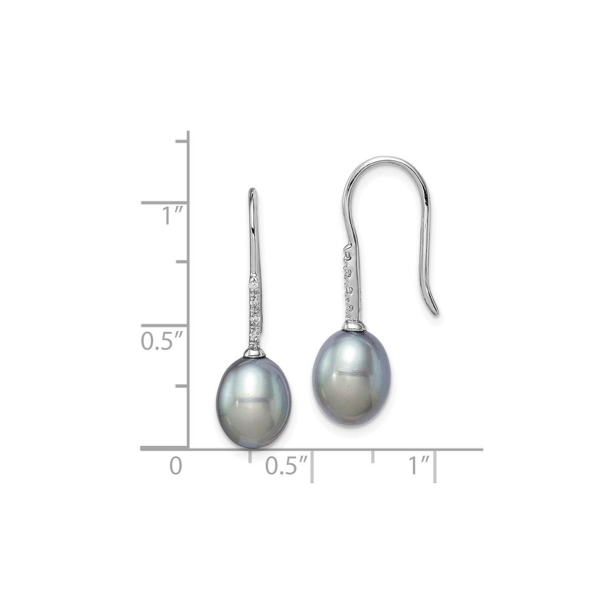 Sterling Silver Drop Earrings with White Cultured Freshwater Pearls and Cubic Zirconia
