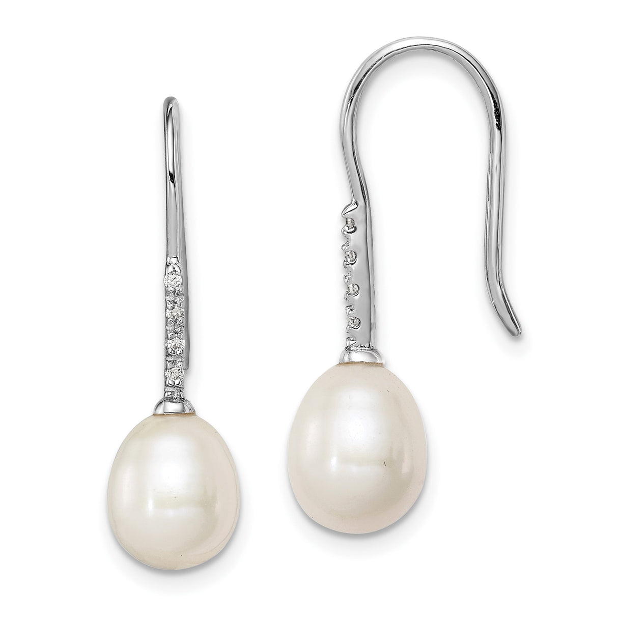 Sterling Silver Drop Earrings with White Cultured Freshwater Pearls and Cubic Zirconia