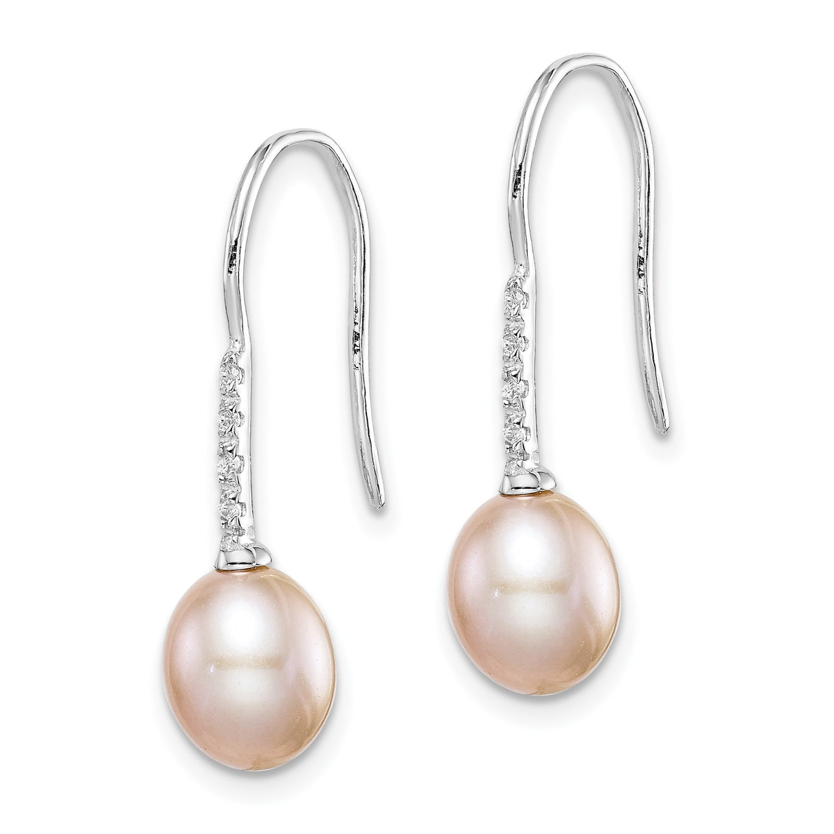 Sterling Silver Drop Earrings with Pink Freshwater Pearls and Cubic Zirconia Accents