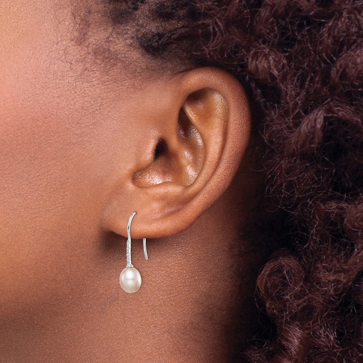 Sterling Silver Drop Earrings with Pink Freshwater Pearls and Cubic Zirconia Accents