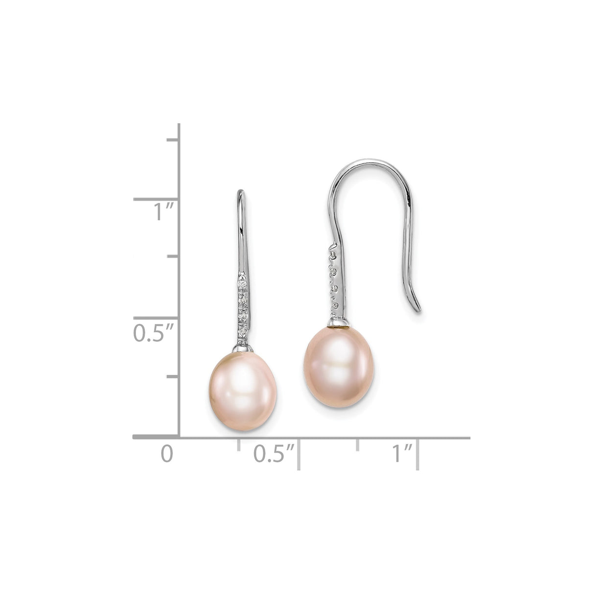 Sterling Silver Drop Earrings with Pink Freshwater Pearls and Cubic Zirconia Accents