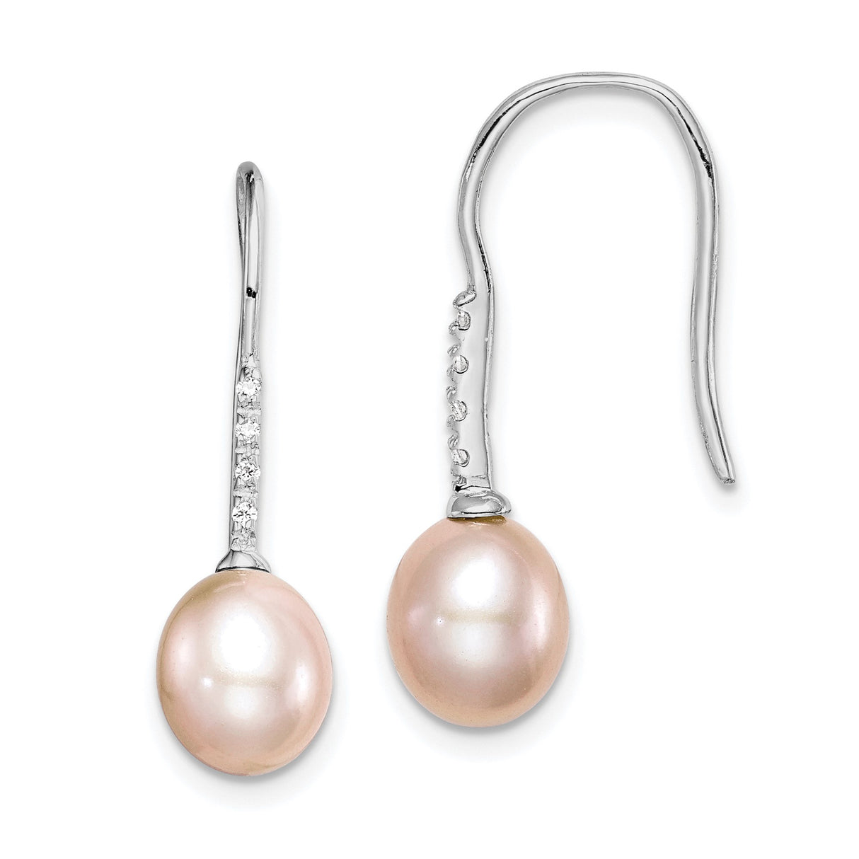 Sterling Silver Drop Earrings with Pink Freshwater Pearls and Cubic Zirconia Accents