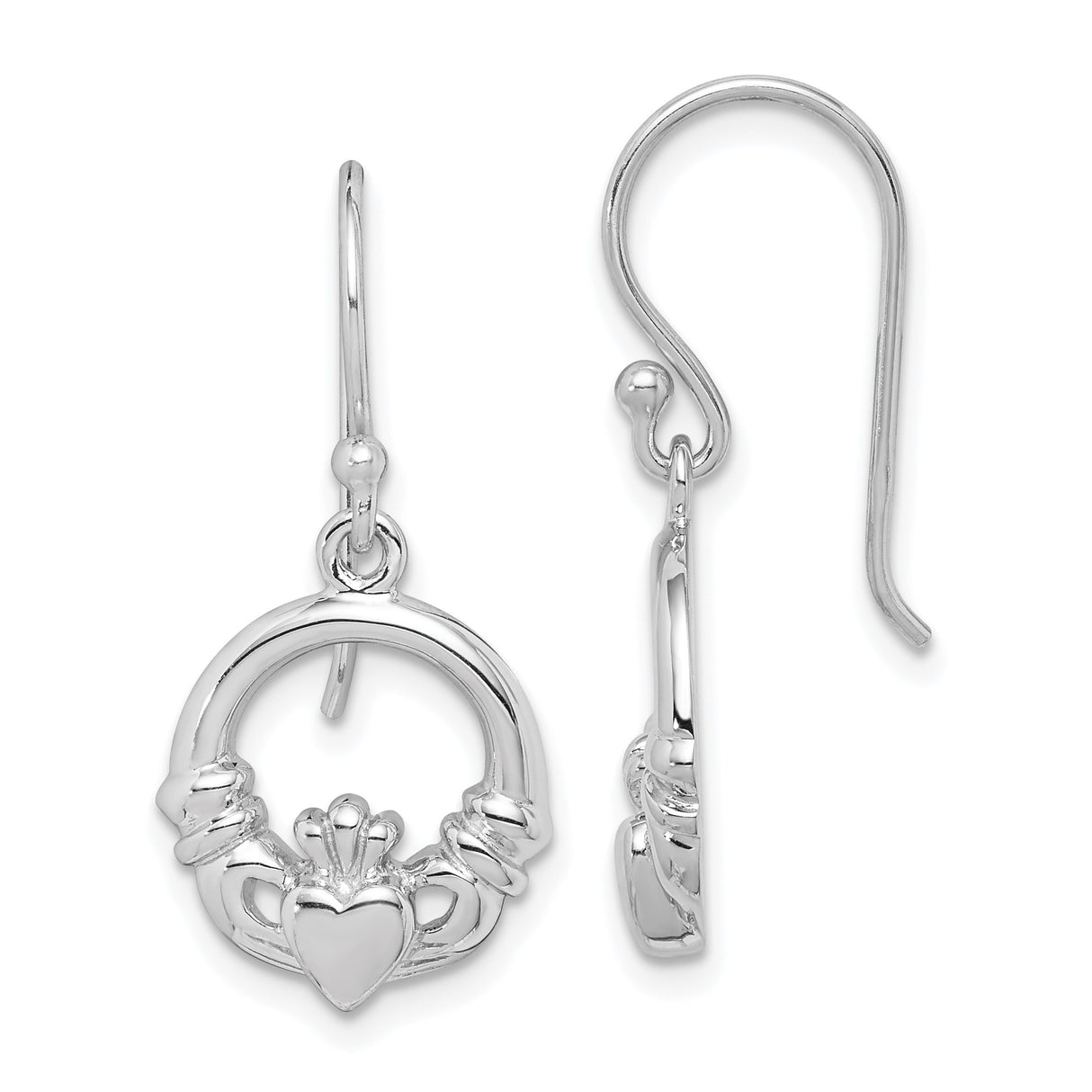 Sterling Silver Claddagh Drop Earrings with Crowned Heart Design and Celtic Symbolism for Women