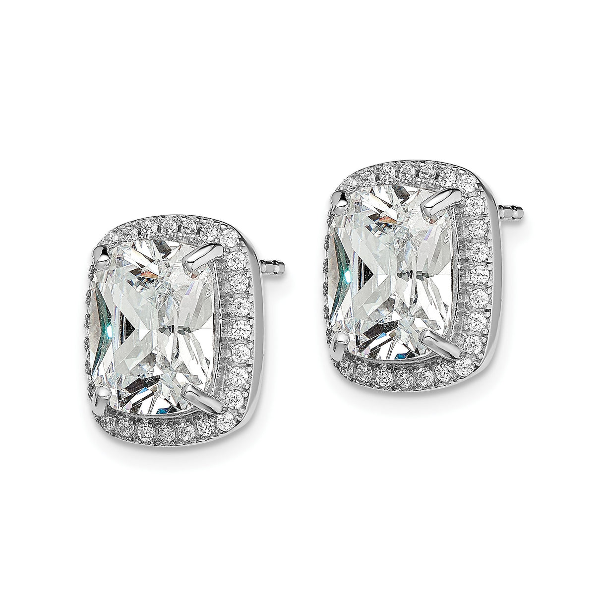 Sterling Silver Cushion Cut Cubic Zirconia Stud Earrings with Halo Setting for Women