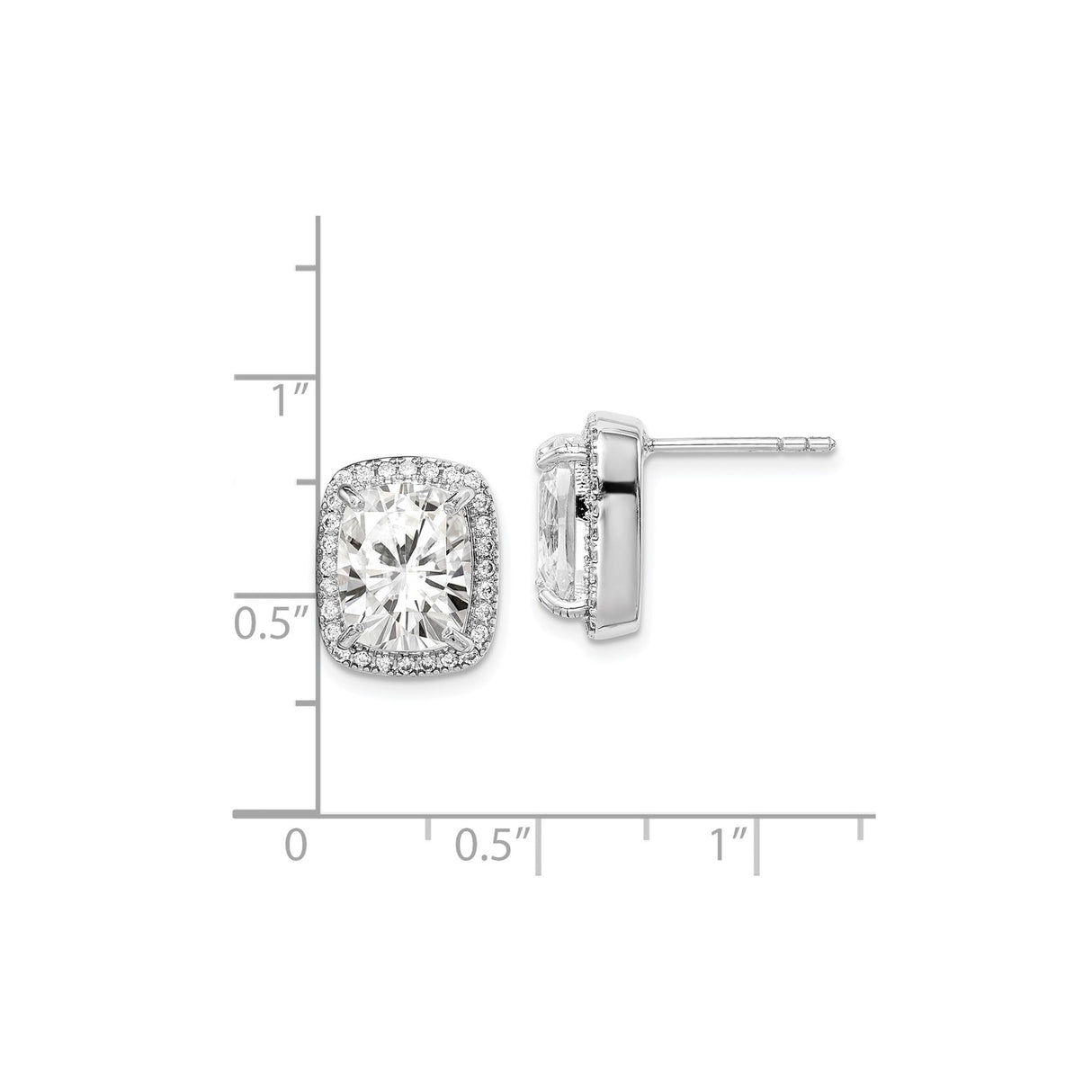 Sterling Silver Cushion Cut Cubic Zirconia Stud Earrings with Halo Setting for Women