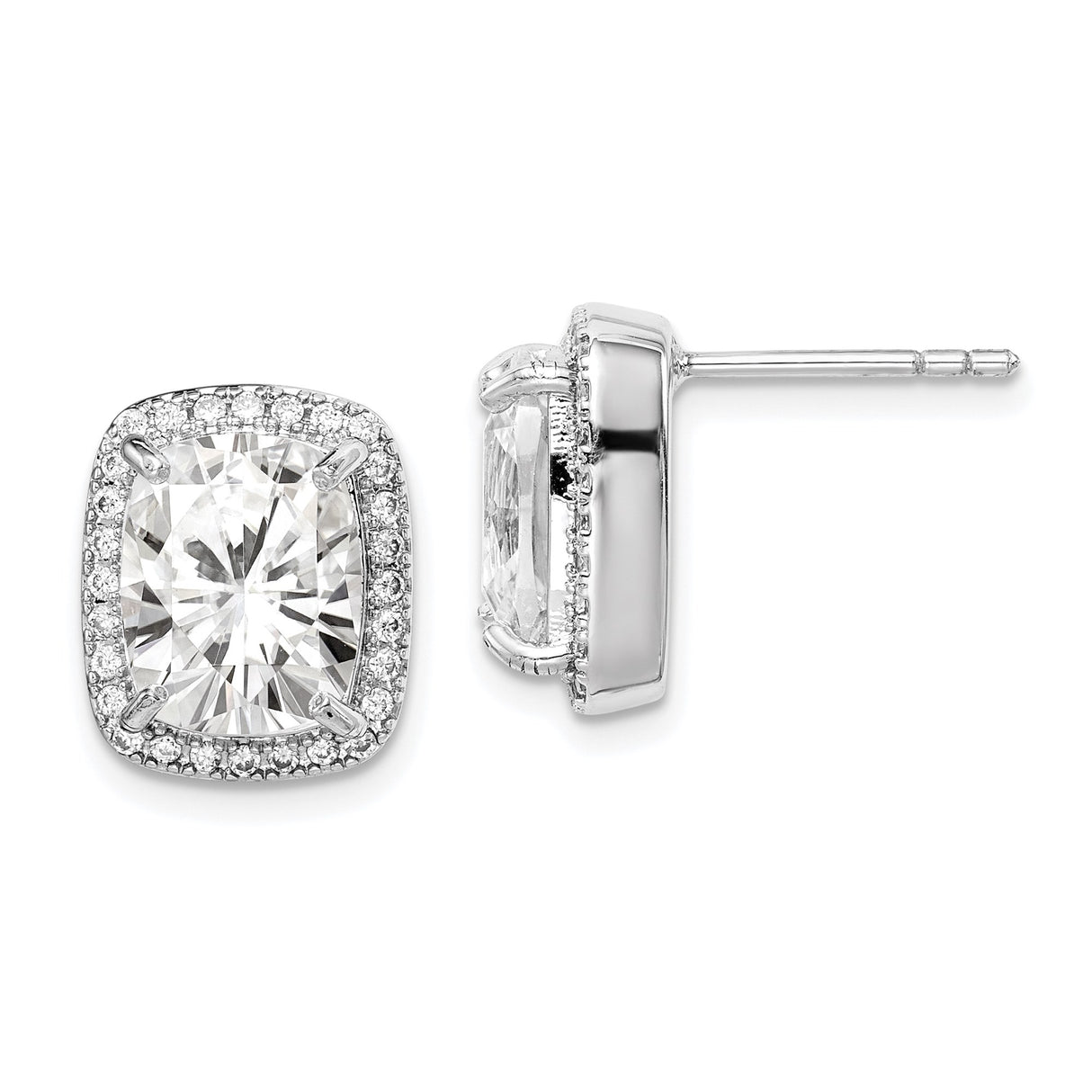Sterling Silver Cushion Cut Cubic Zirconia Stud Earrings with Halo Setting for Women