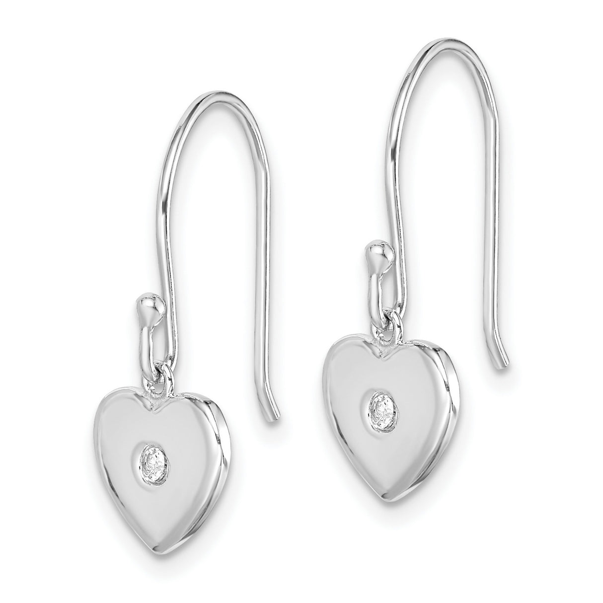 Sterling Silver Heart Drop Earrings with Cubic Zirconia Center, Romantic Dangle Design for Women