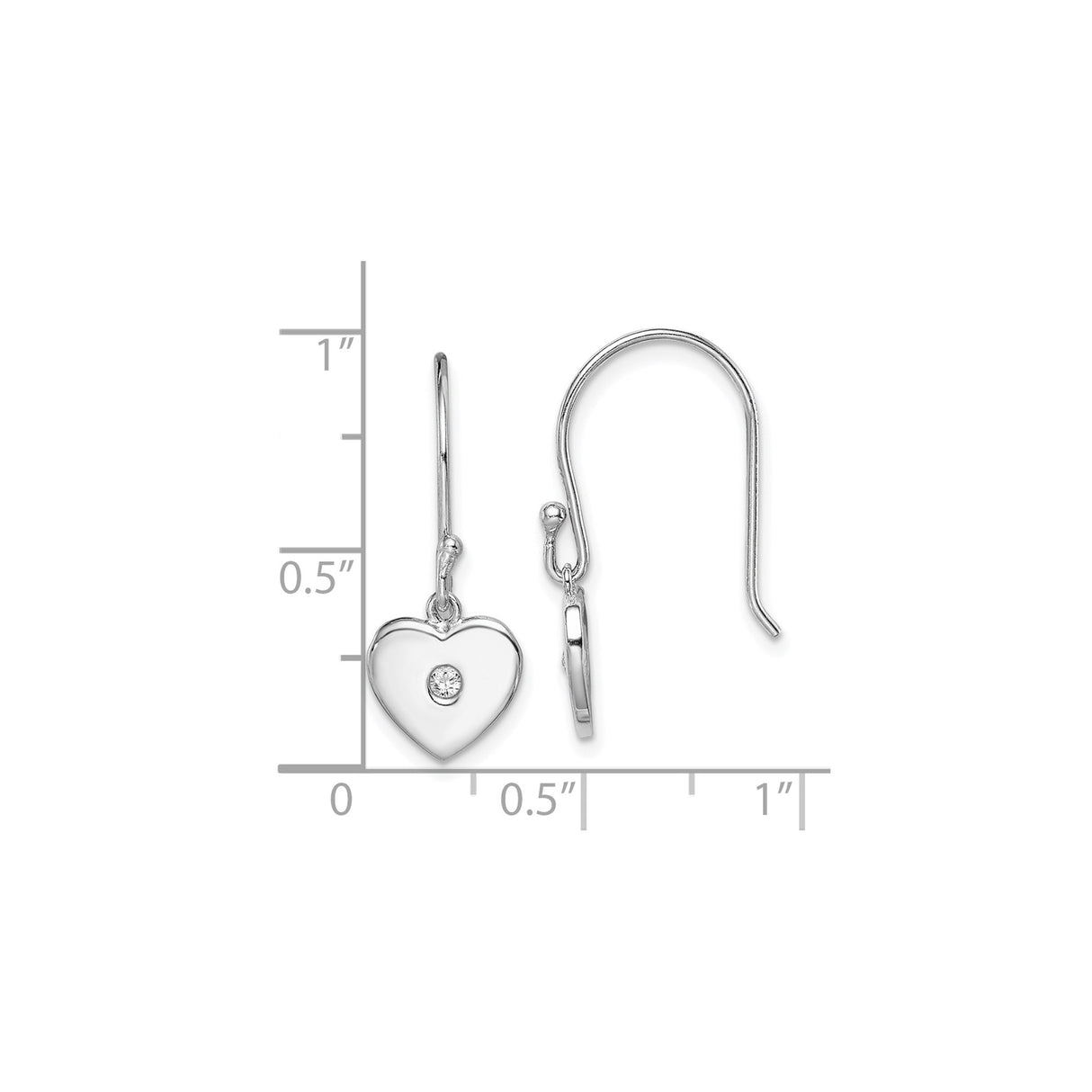 Sterling Silver Heart Drop Earrings with Cubic Zirconia Center, Romantic Dangle Design for Women