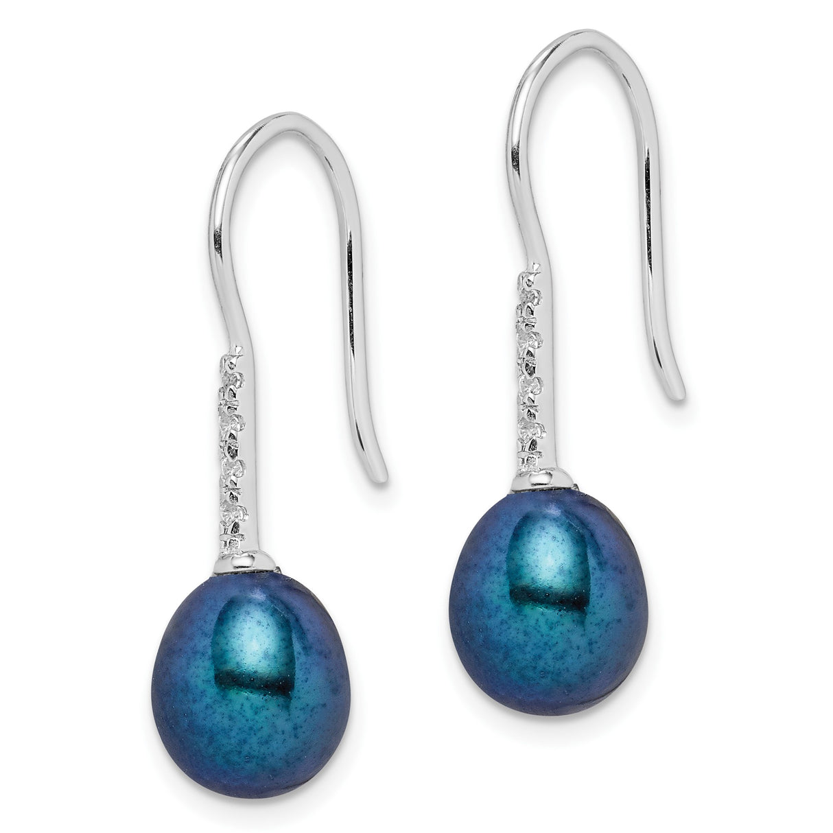 Sterling Silver Dangle Earrings with Peacock Freshwater Pearls and Cubic Zirconia Accents