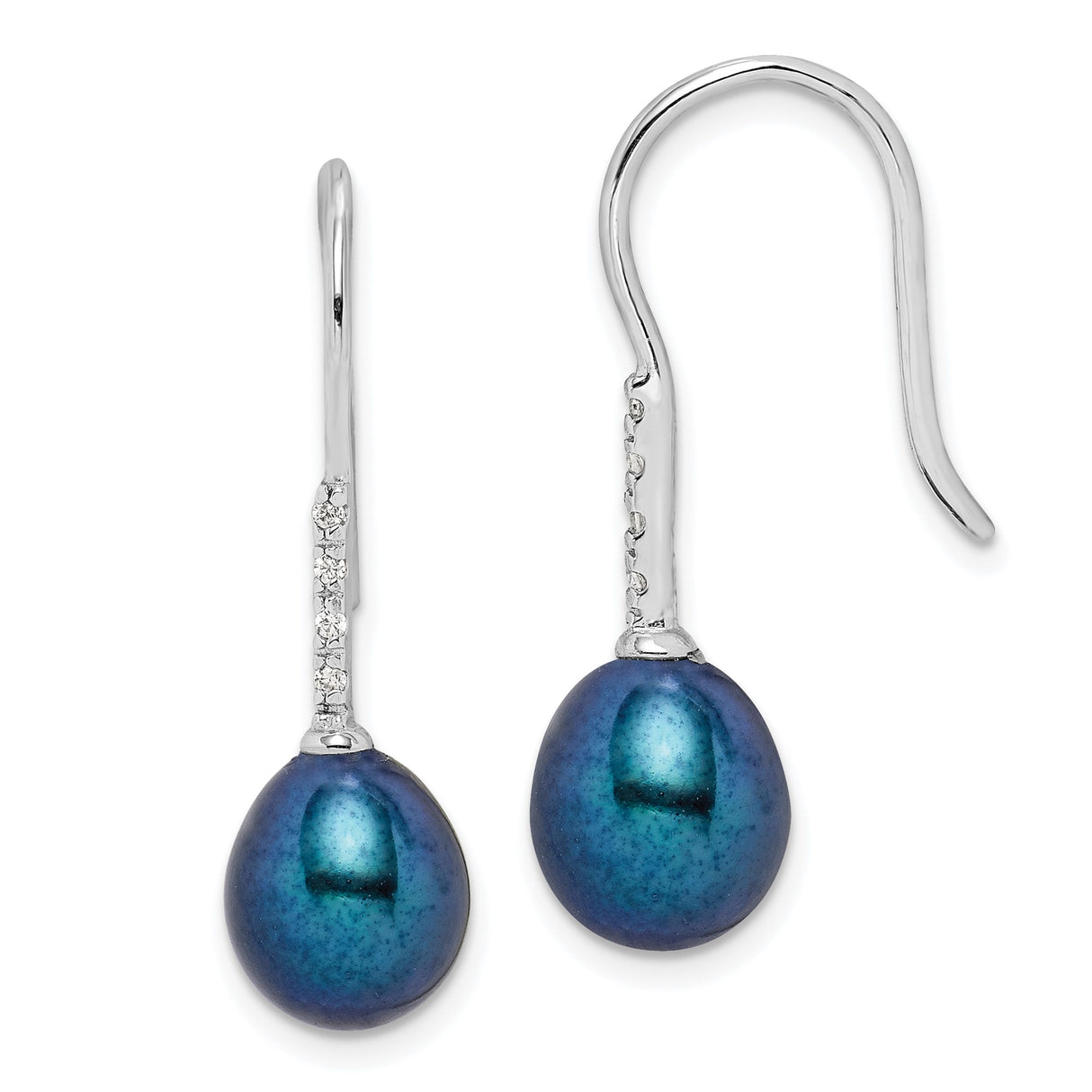 Sterling Silver Dangle Earrings with Peacock Freshwater Pearls and Cubic Zirconia Accents