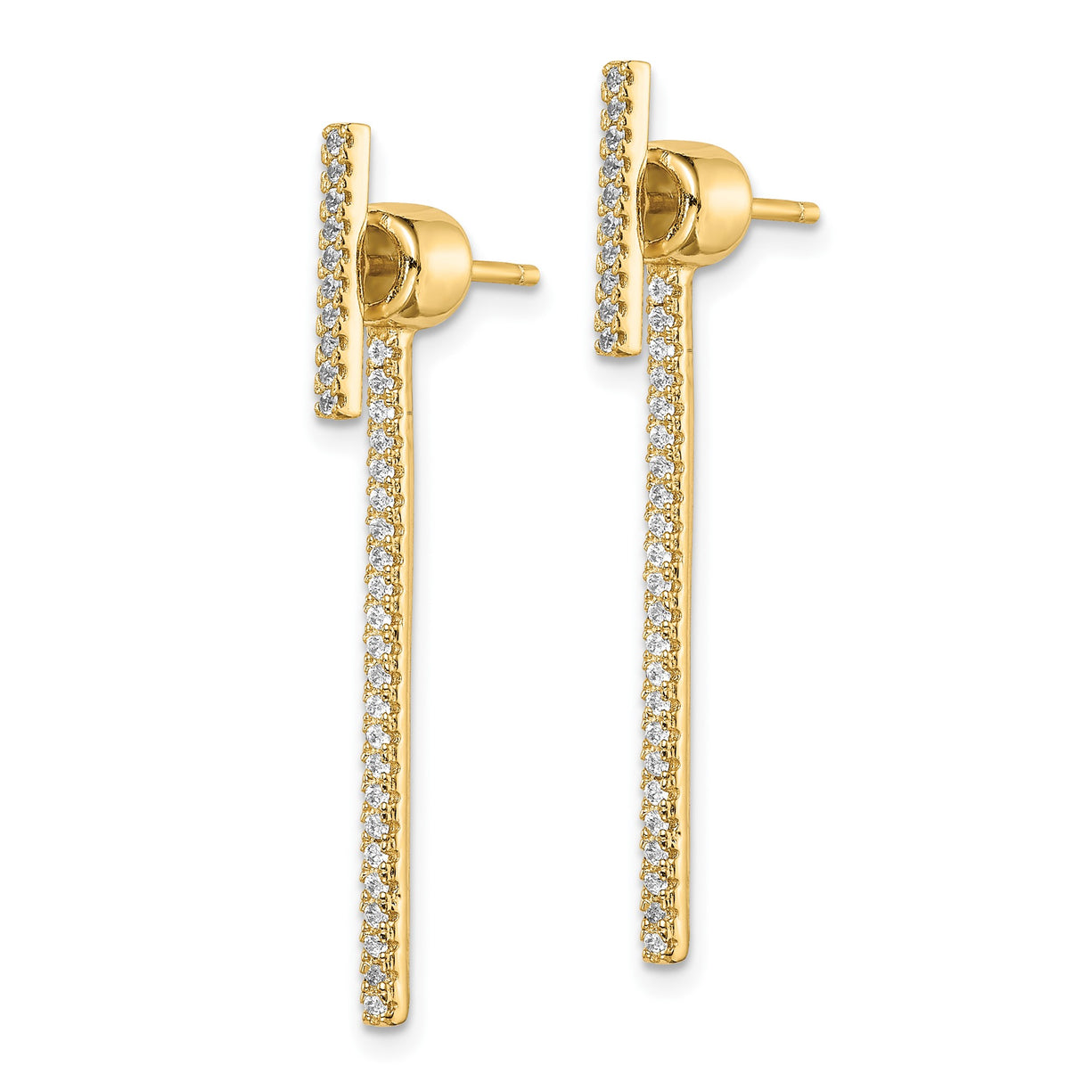 Sterling Silver Drop Earrings with Cubic Zirconia, Gold Plated Vertical Bar Design