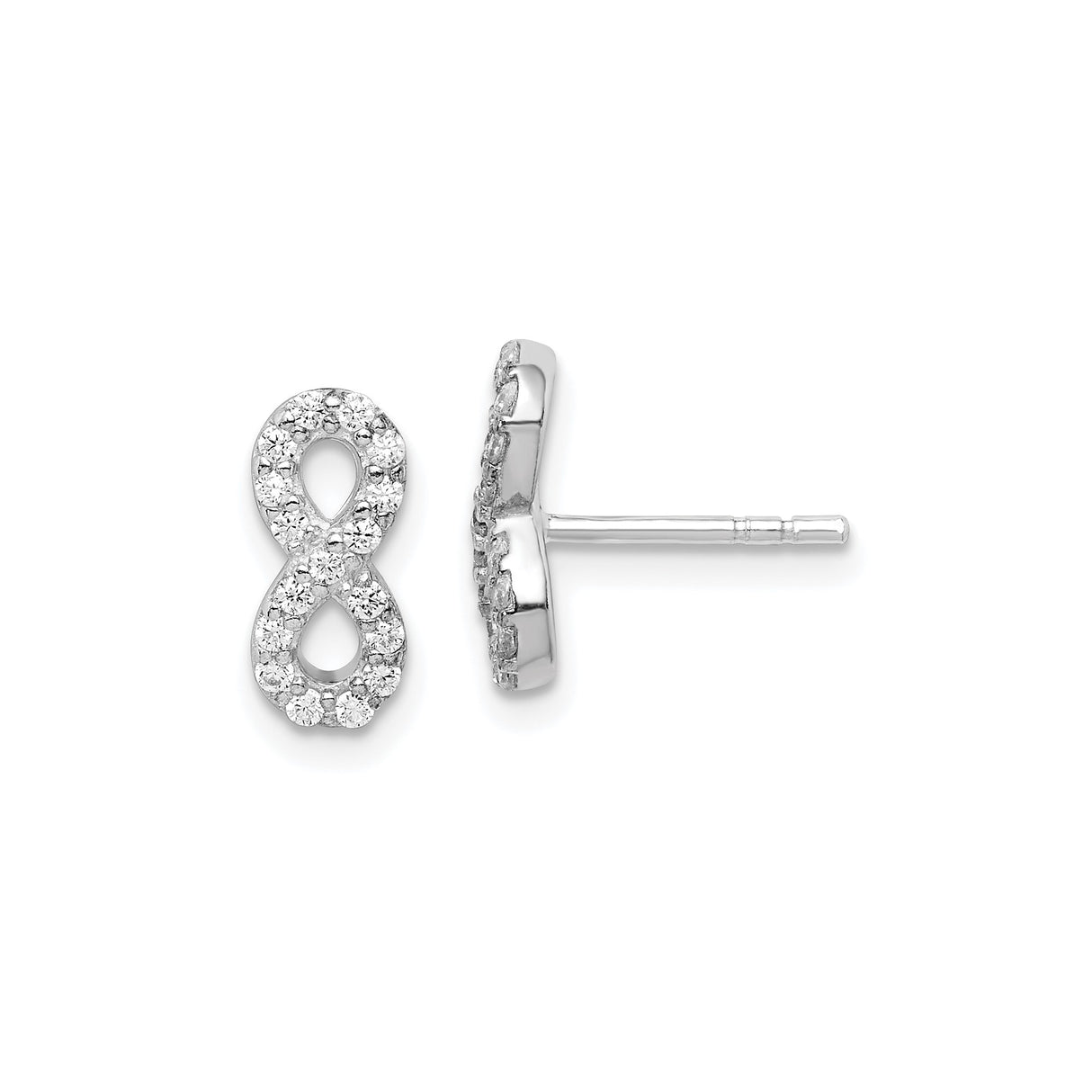 Sterling Silver Infinity Stud Earrings with Cubic Zirconia, Symbolic Spiritual Jewelry for Women