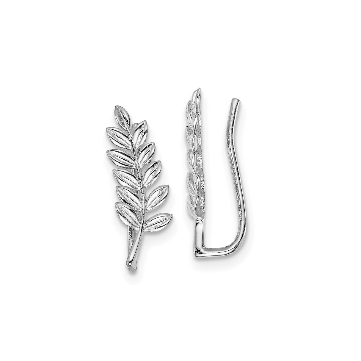 Sterling Silver Leaf Ear Climbers, Laurel Branch Earrings, Nature Inspired Botanical Design