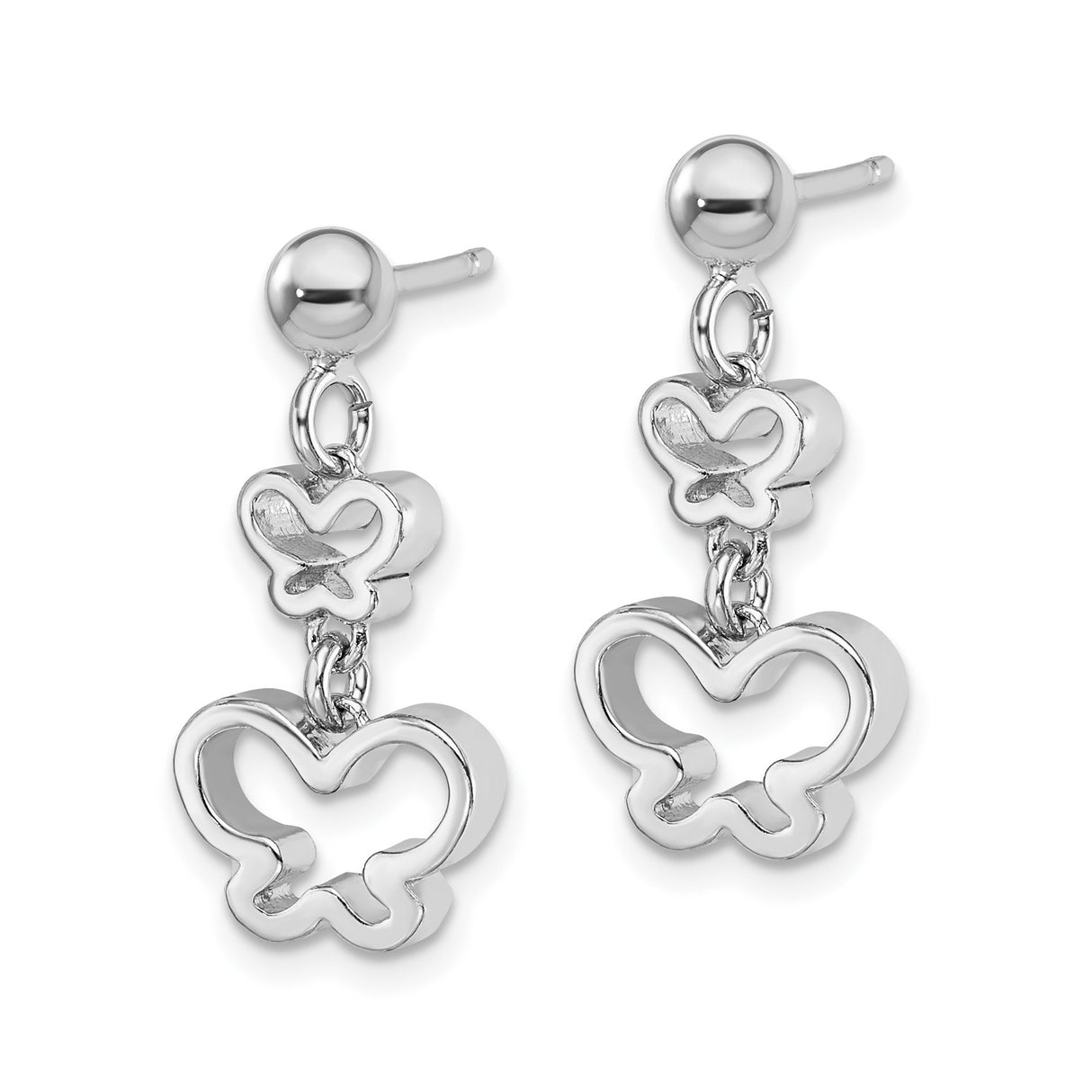 Sterling Silver Dangle Earrings with Two Openwork Butterfly Charms, Lightweight Drop Design