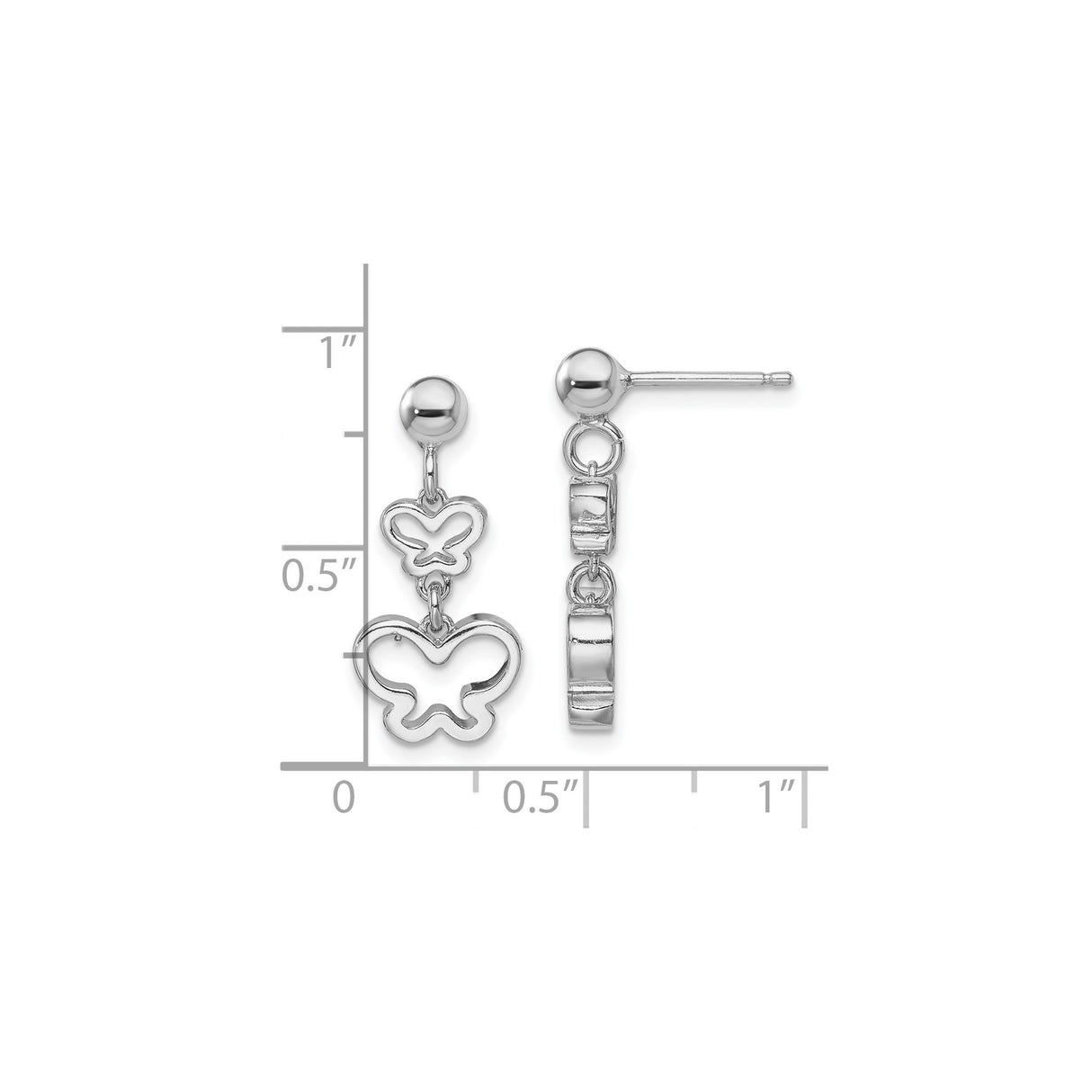 Sterling Silver Dangle Earrings with Two Openwork Butterfly Charms, Lightweight Drop Design