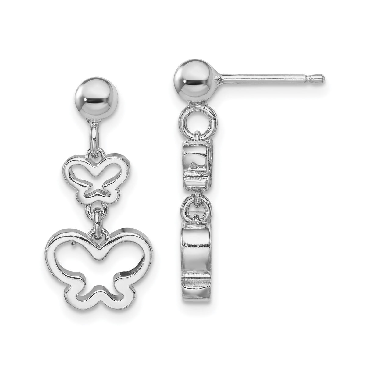 Sterling Silver Dangle Earrings with Two Openwork Butterfly Charms, Lightweight Drop Design