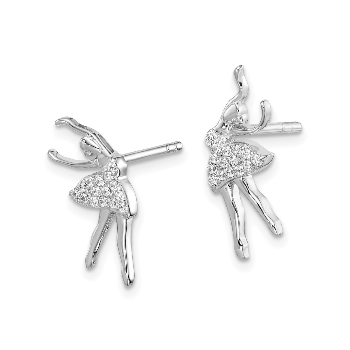 Sterling Silver Ballerina Stud Earrings with Cubic Zirconia, Ballet Silhouette Design