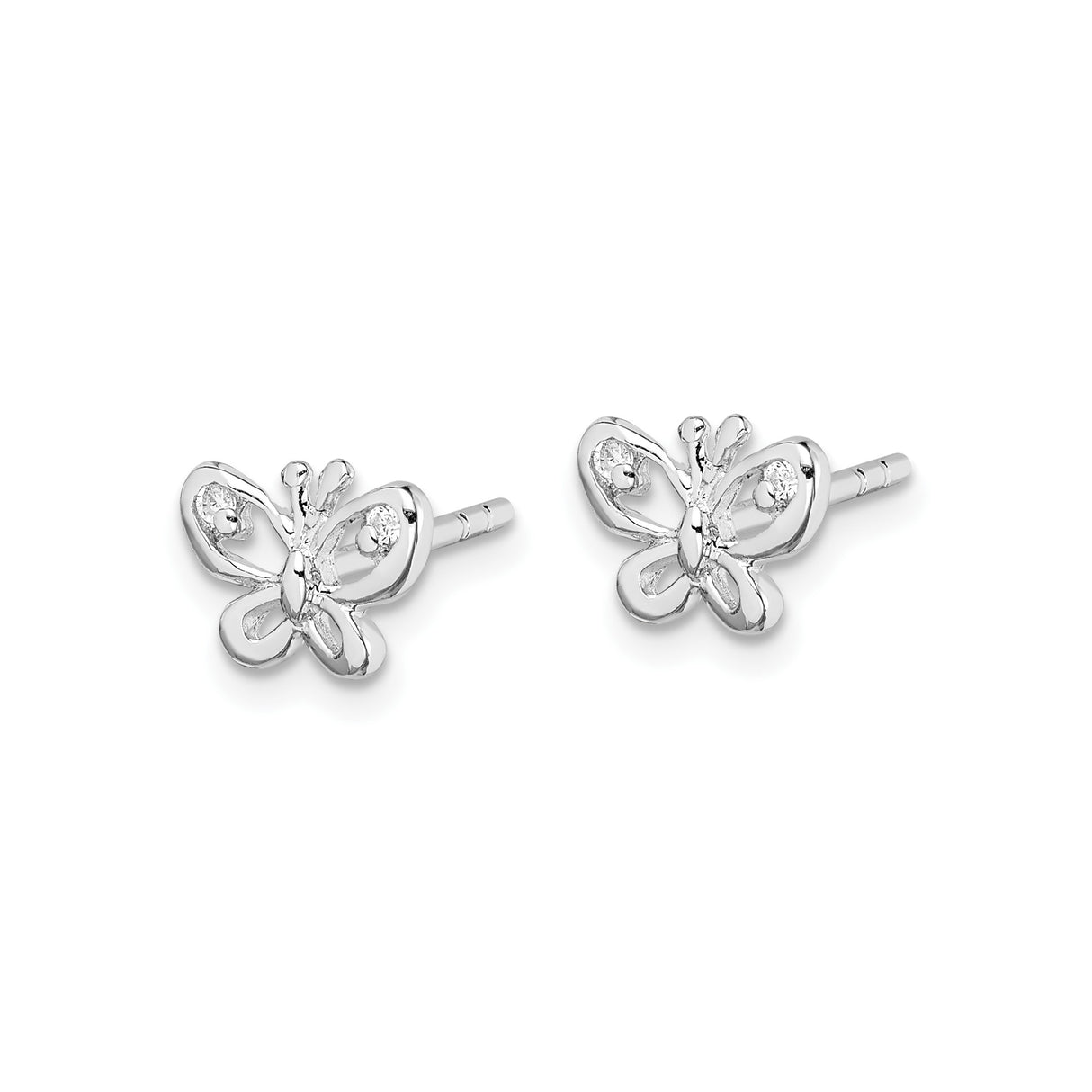 Sterling Silver Butterfly Stud Earrings with Cubic Zirconia, Openwork Design for Women and Girls