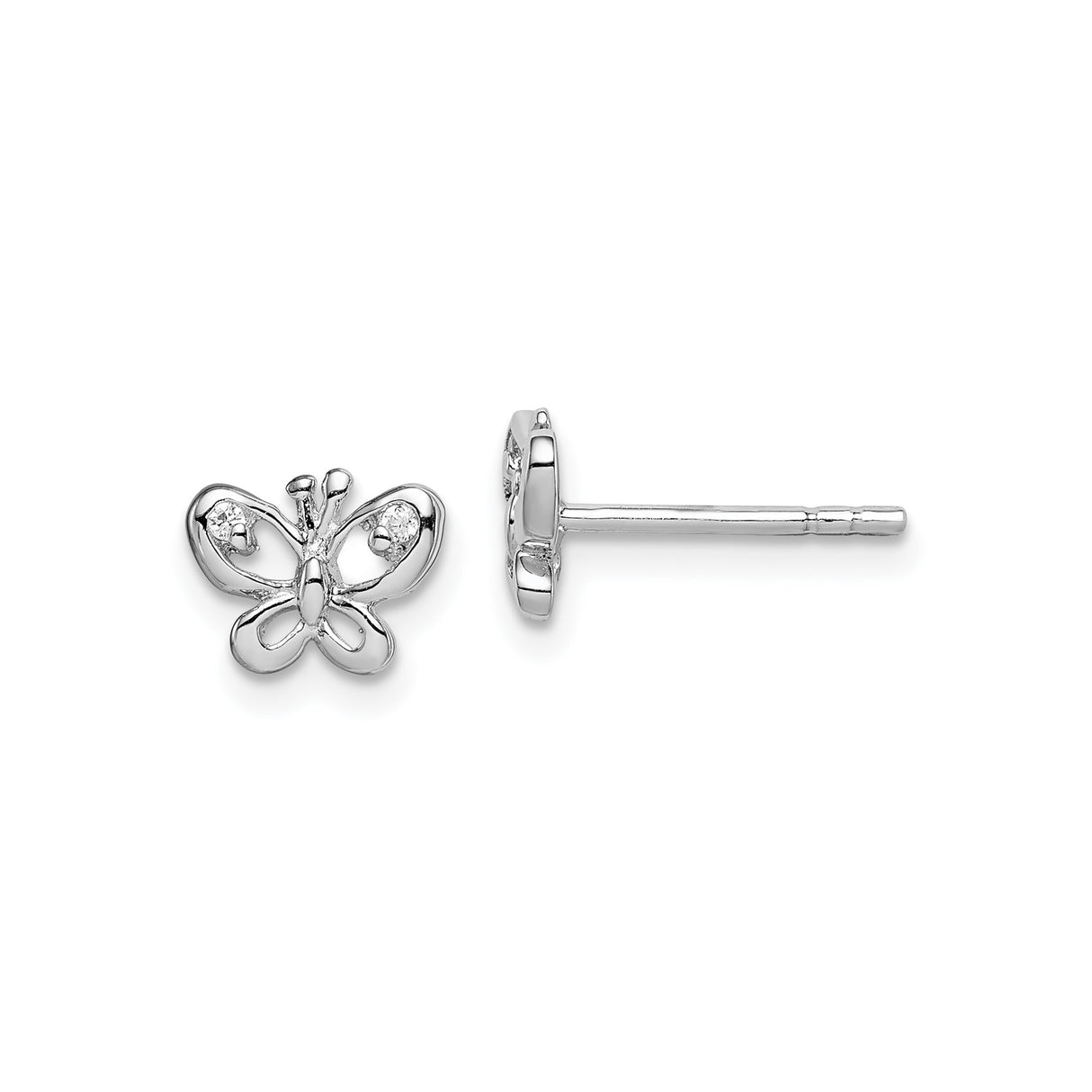 Sterling Silver Butterfly Stud Earrings with Cubic Zirconia, Openwork Design for Women and Girls