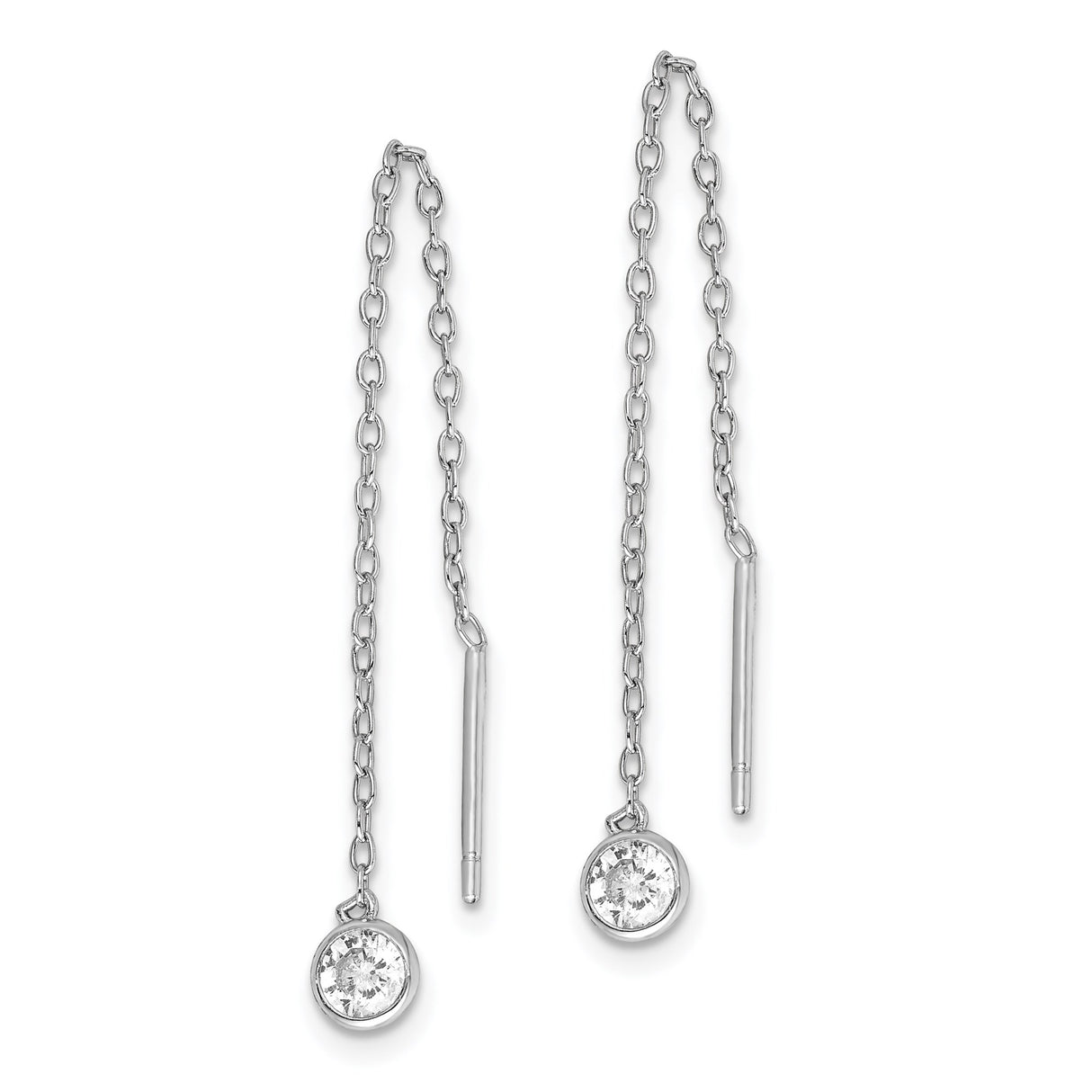 Sterling Silver Threader Earrings with Cubic Zirconia, Minimalist Chain Drop Style