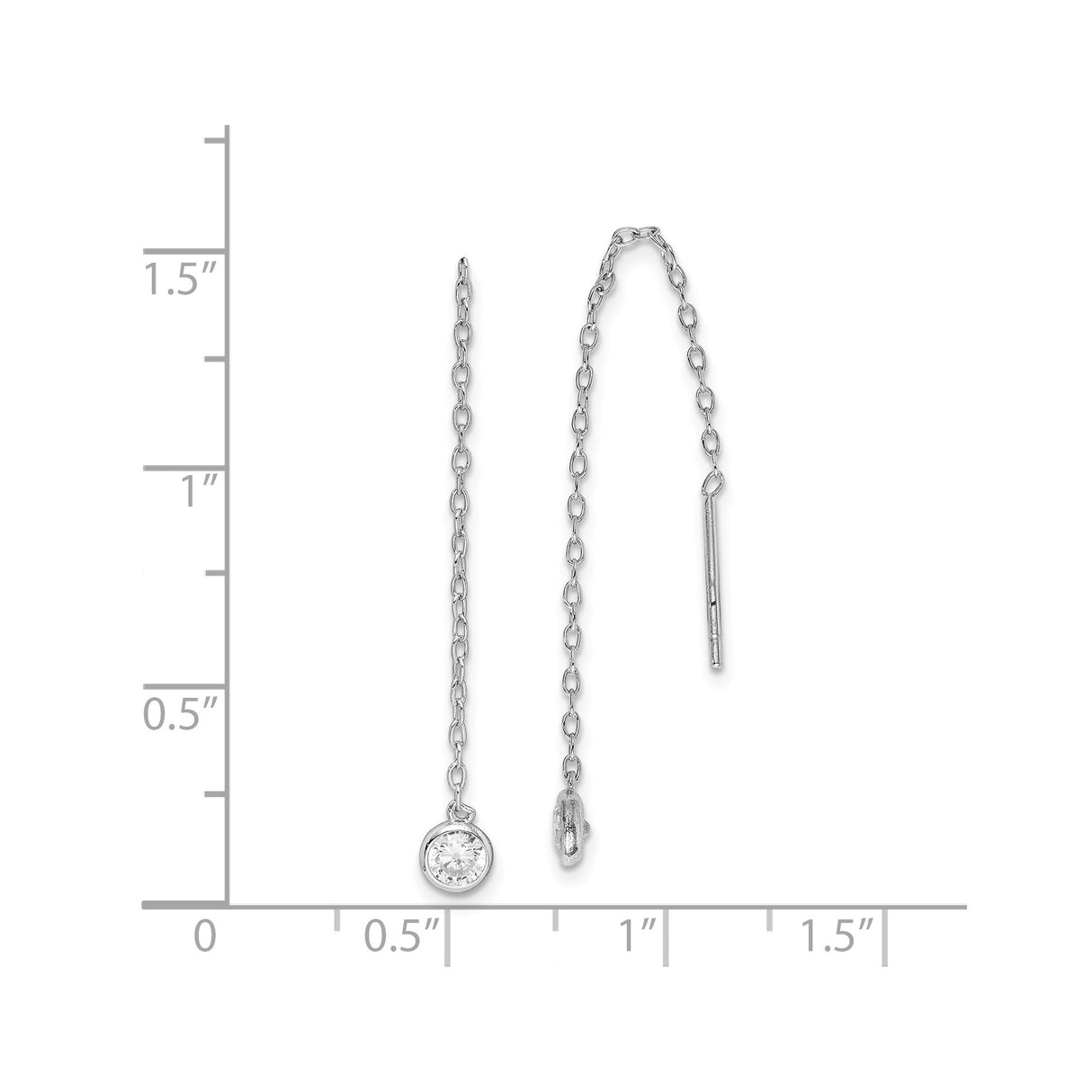 Sterling Silver Threader Earrings with Cubic Zirconia, Minimalist Chain Drop Style