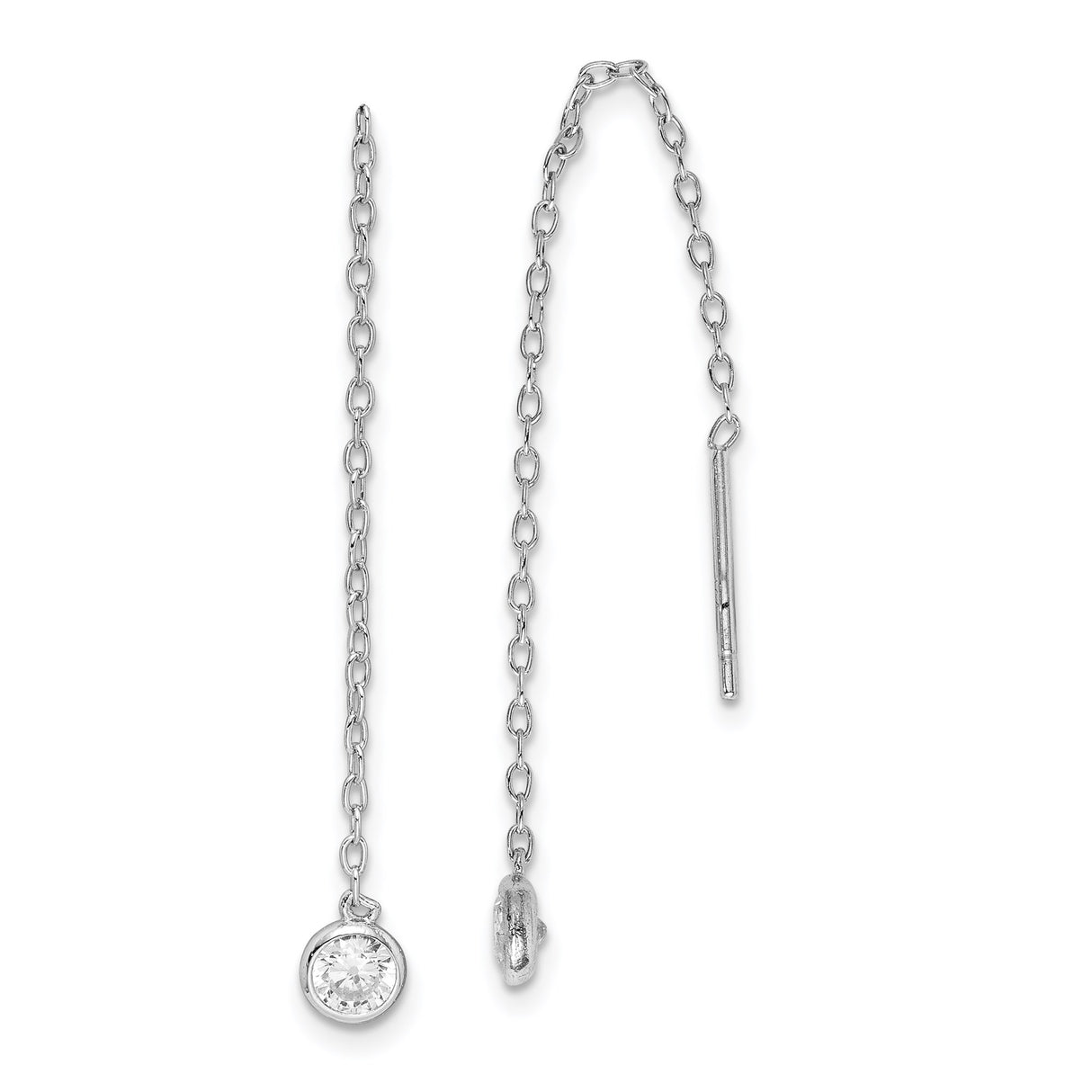 Sterling Silver Threader Earrings with Cubic Zirconia, Minimalist Chain Drop Style