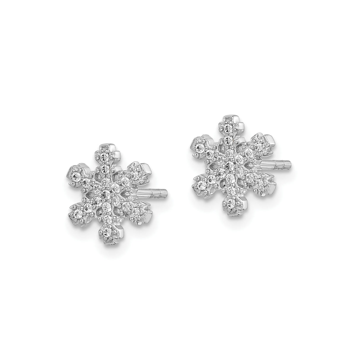 Sterling Silver Snowflake Stud Earrings with Cubic Zirconia, Winter-Inspired Minimalist Design