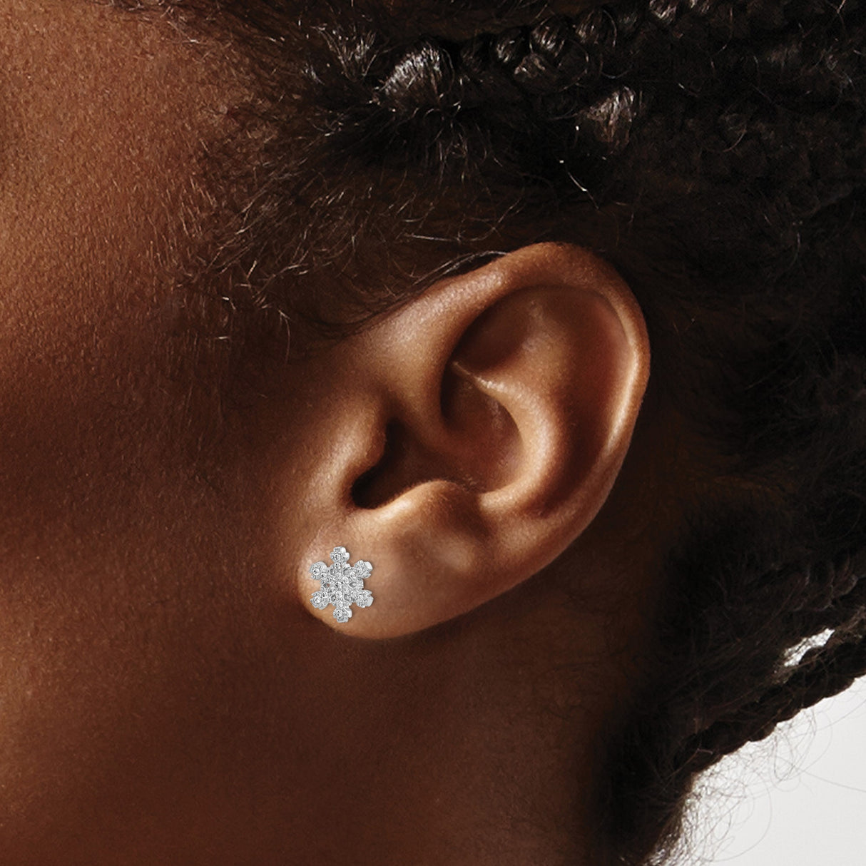 Sterling Silver Snowflake Stud Earrings with Cubic Zirconia, Winter-Inspired Minimalist Design