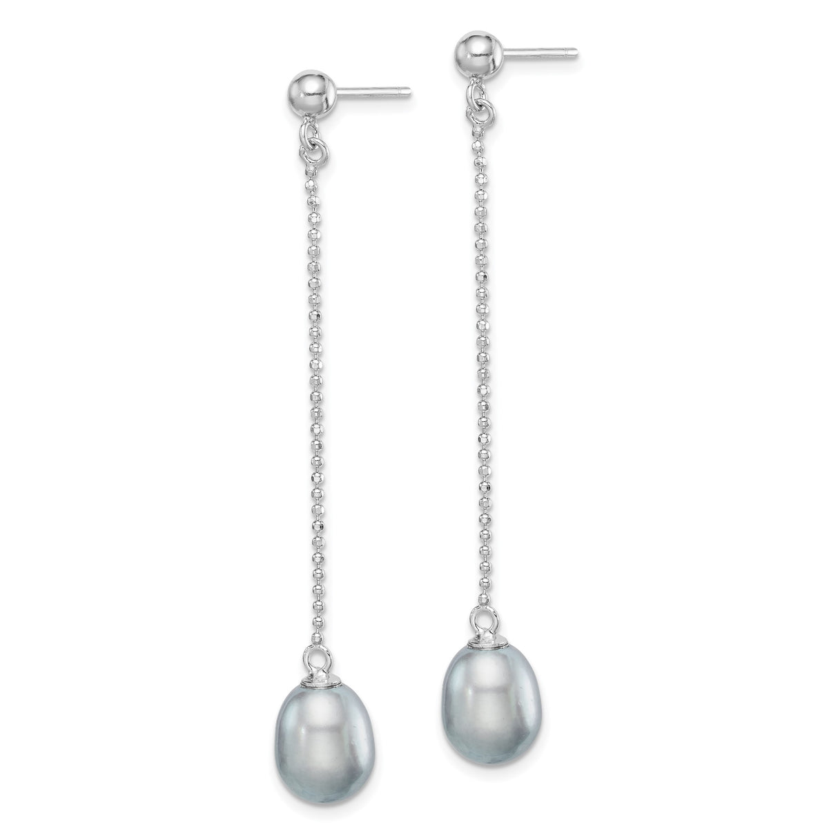 Sterling Silver Dangle Earrings with White Freshwater Pearls, Long Linear Minimalist Design
