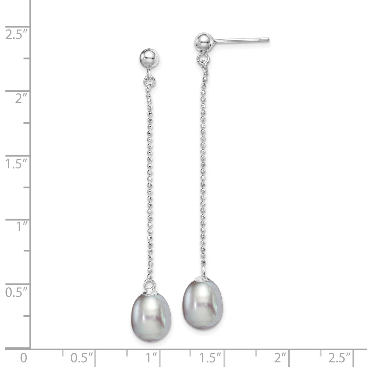 Sterling Silver Dangle Earrings with White Freshwater Pearls, Long Linear Minimalist Design